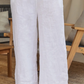 Linen Fringed Hem Wide Leg Pants