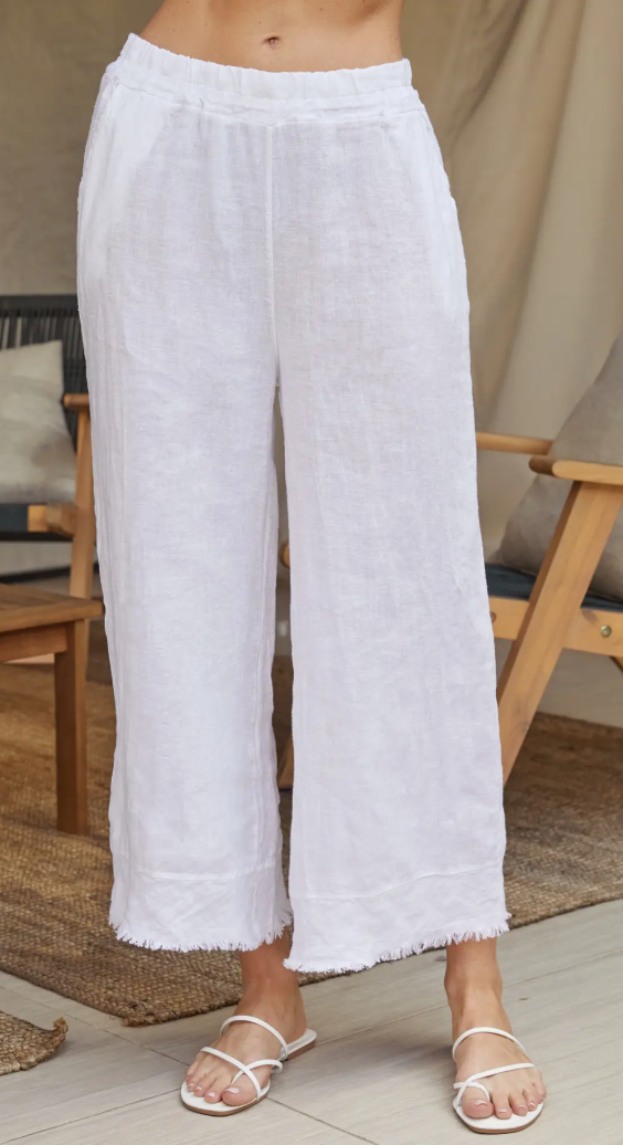 Linen Fringed Hem Wide Leg Pants