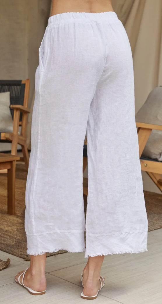 Linen Fringed Hem Wide Leg Pants