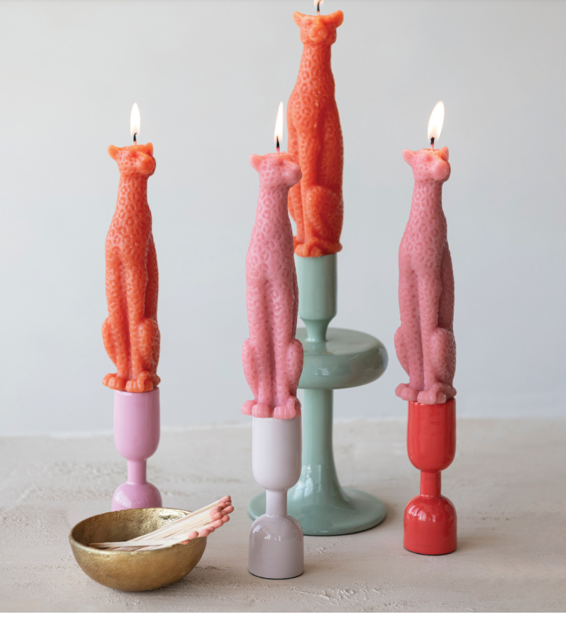 Unscented Coral Leopard Taper Candles