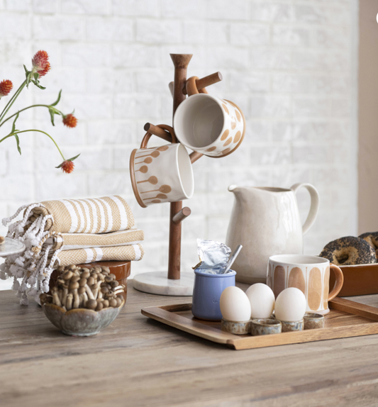 Mango Wood and Marble Mug Rack