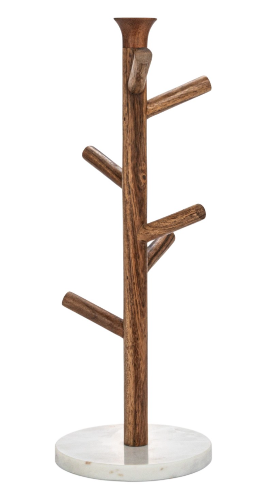 Mango Wood and Marble Mug Rack
