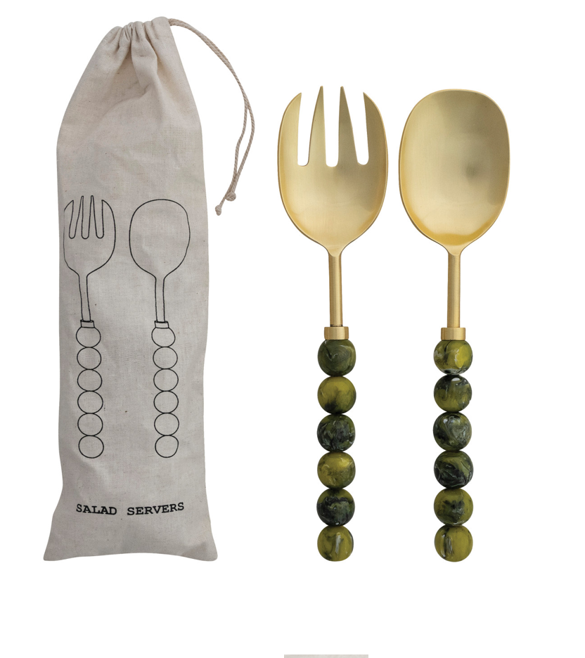 Green Stainless Steel Salad Servers Set of 2