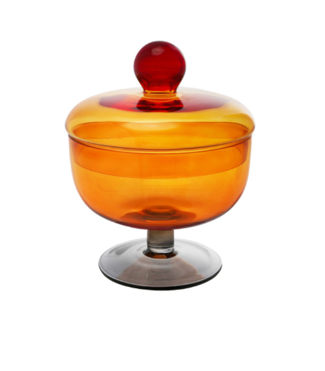 Amber and Green Colored Jar W Lid