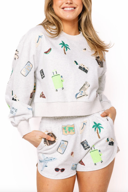 Queen of Sparkles Cropped Multi Travel Icon Sweatshirt