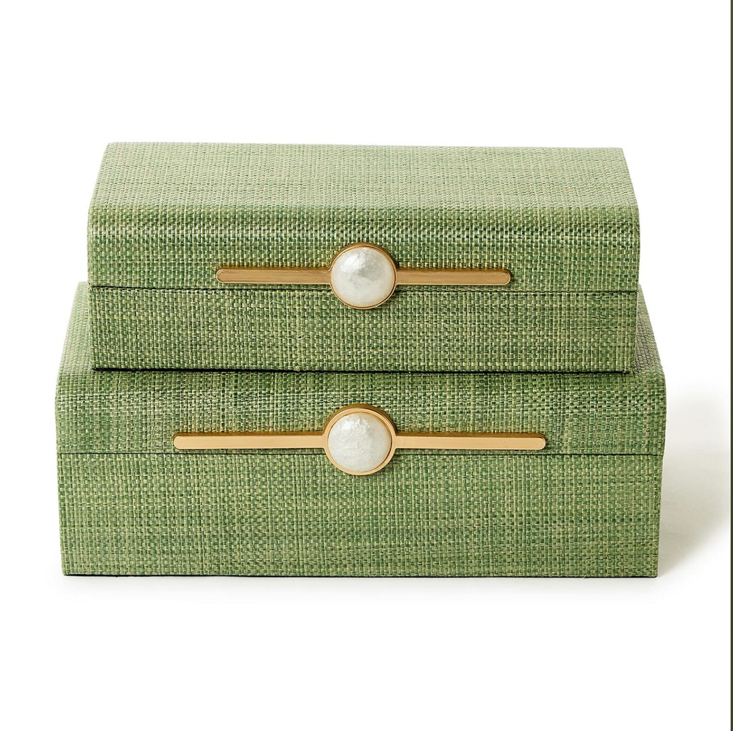 Monaco Green Faux Seagrass S/2 Nested Decorative Boxes