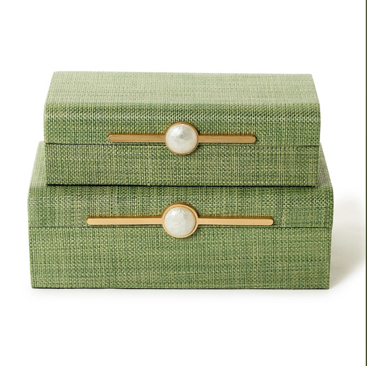 Monaco Green Faux Seagrass S/2 Nested Decorative Boxes
