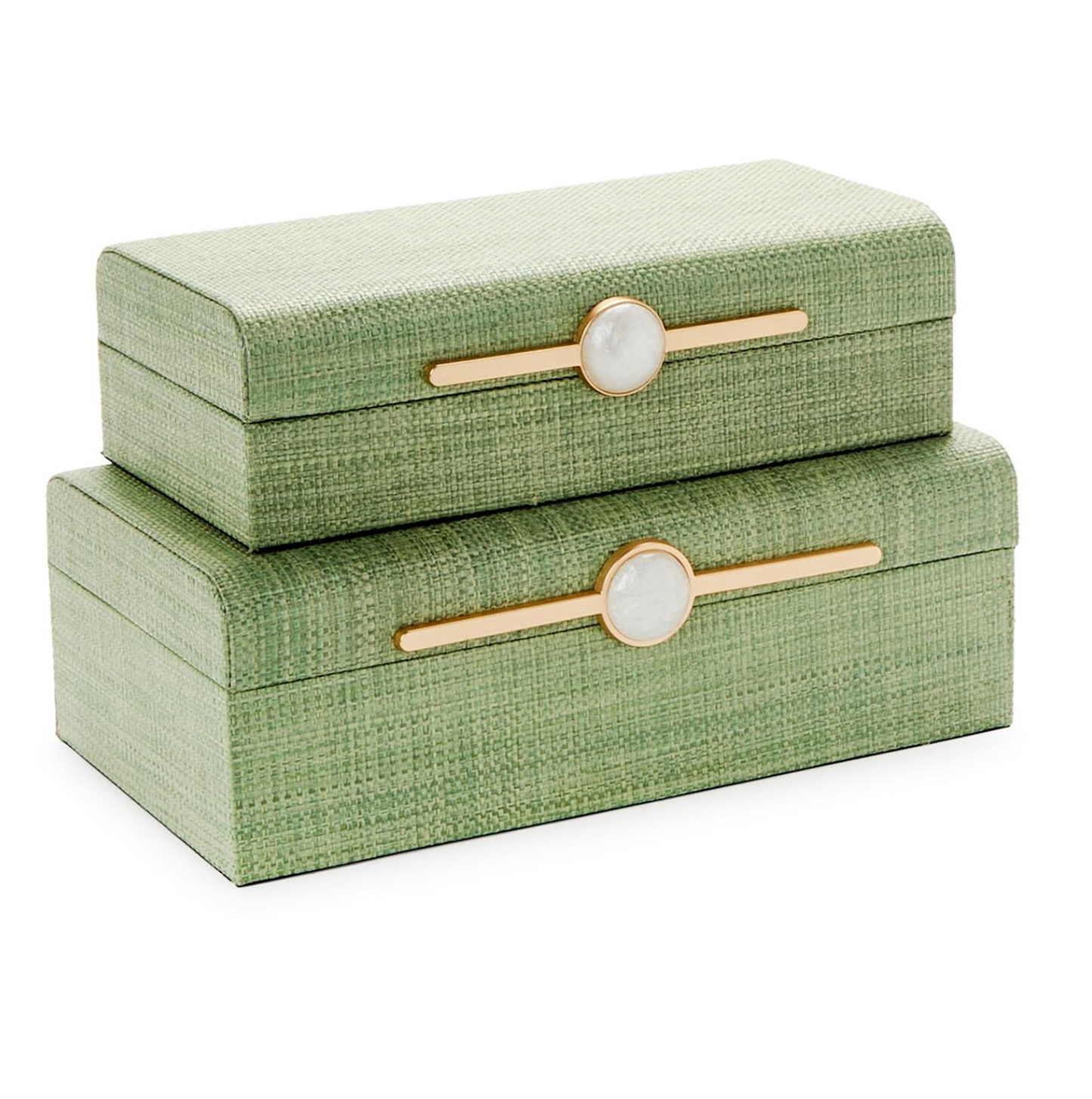 Monaco Green Faux Seagrass S/2 Nested Decorative Boxes