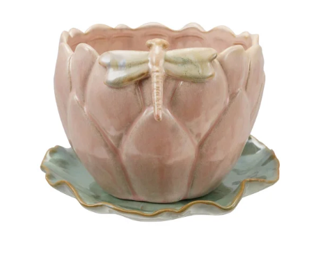 Stoneware Flower Shaped Planter & Saucer