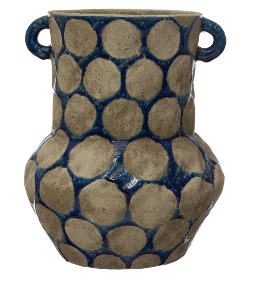 Terra-cotta Vase with Wax Relief Dots and Handles