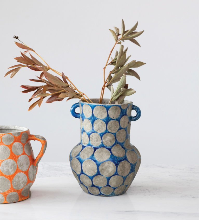 Terra-cotta Vase with Wax Relief Dots and Handles