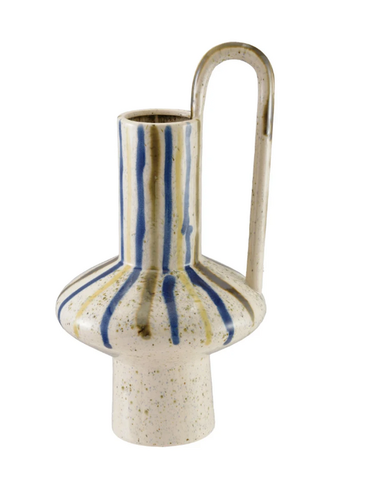 Hand-Painted Stoneware Vase with Handle, Reactive Crackle Glaze