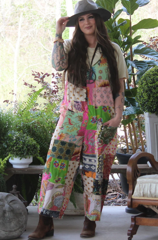 Jaded Gypsy Patchwork Gardens Overalls OS