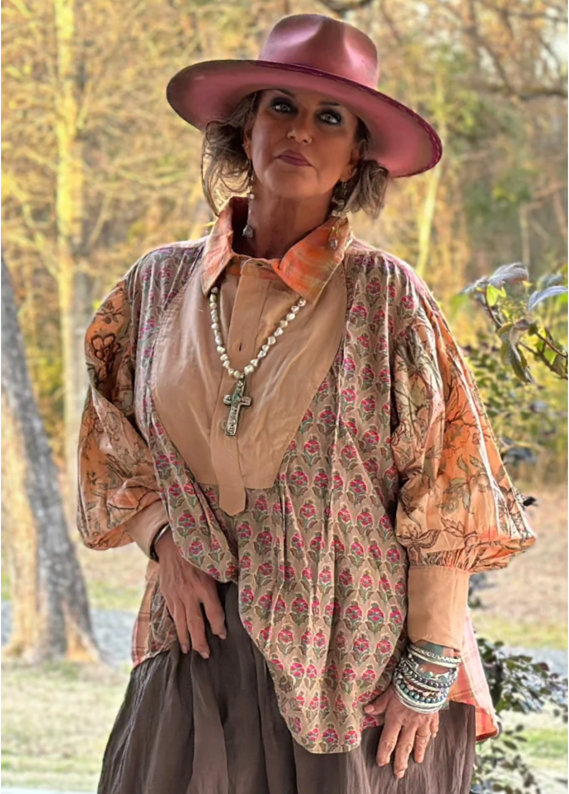 Jaded Gypsy Harvest Treasures Tunic- Apricot Plaid