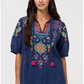 Johnny Was Margot Short Sleeve Blouse Blue Night