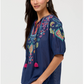 Johnny Was Margot Short Sleeve Blouse Blue Night