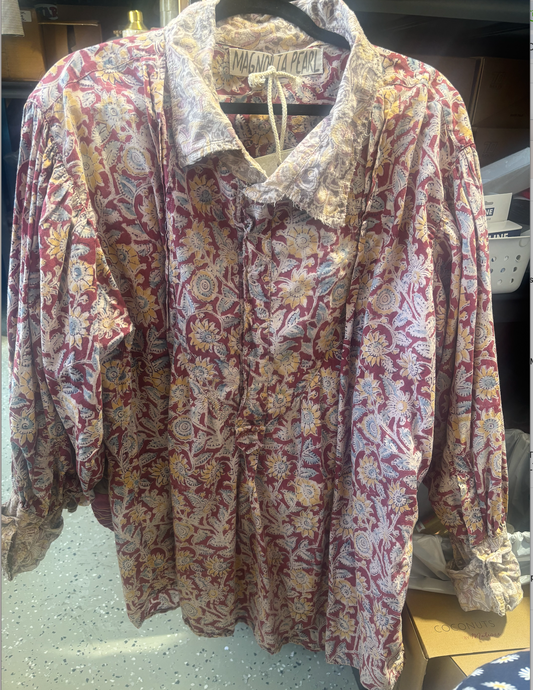 Magnolia Pearl Block Print Tora Shirt 1123 OOAK