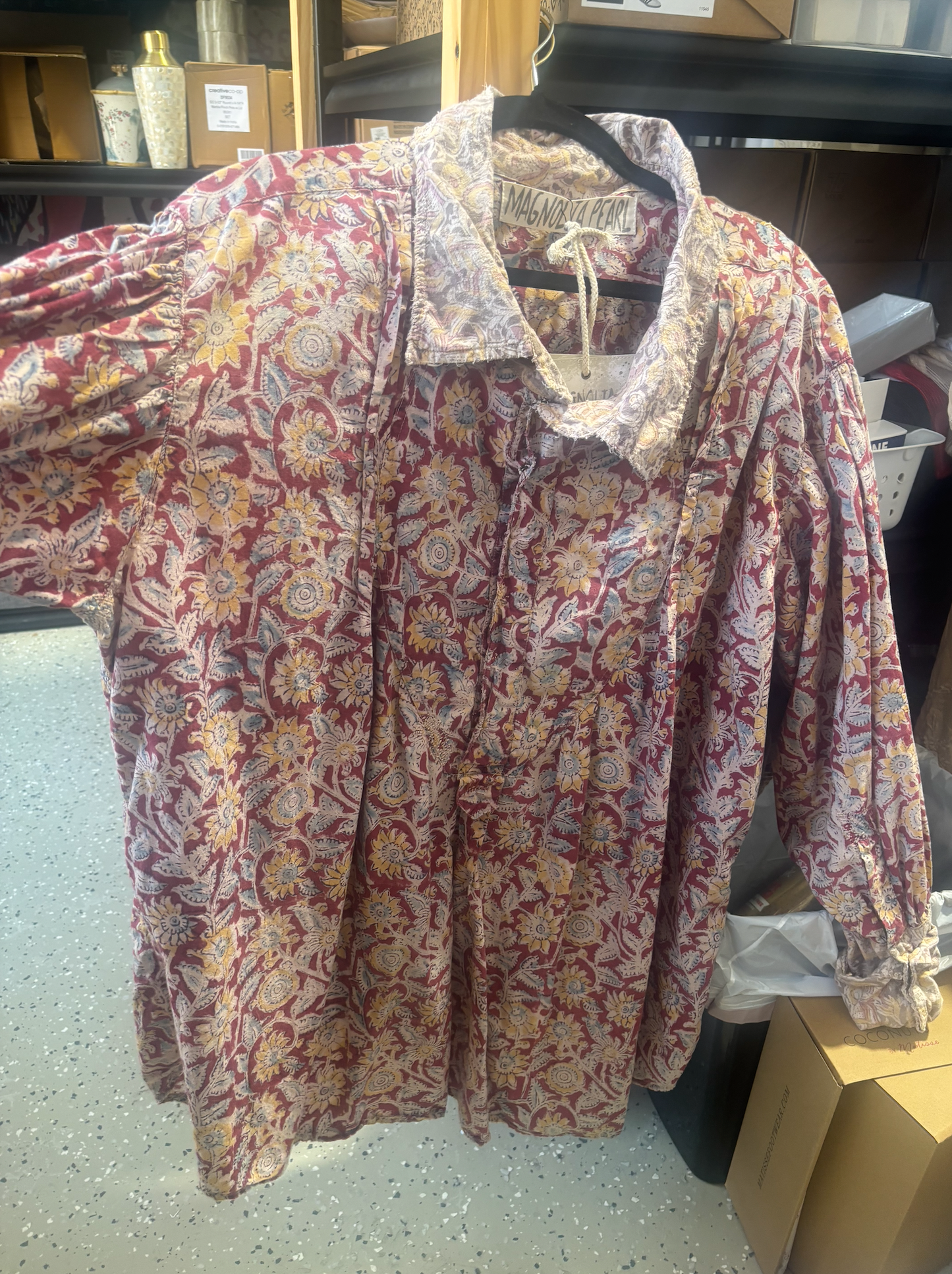 Magnolia Pearl Block Print Tora Shirt 1123 OOAK