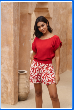 Khush Elya Shorts- Laleen Red
