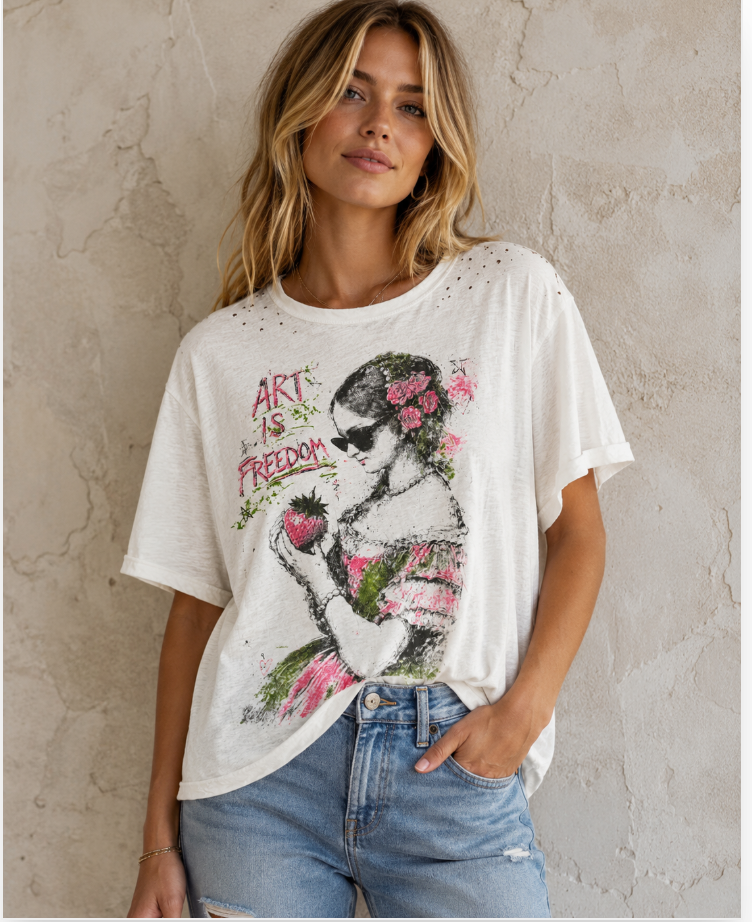 House of Jaded Gypsy Worn and Weathered Art Is Freedom Tee- OS