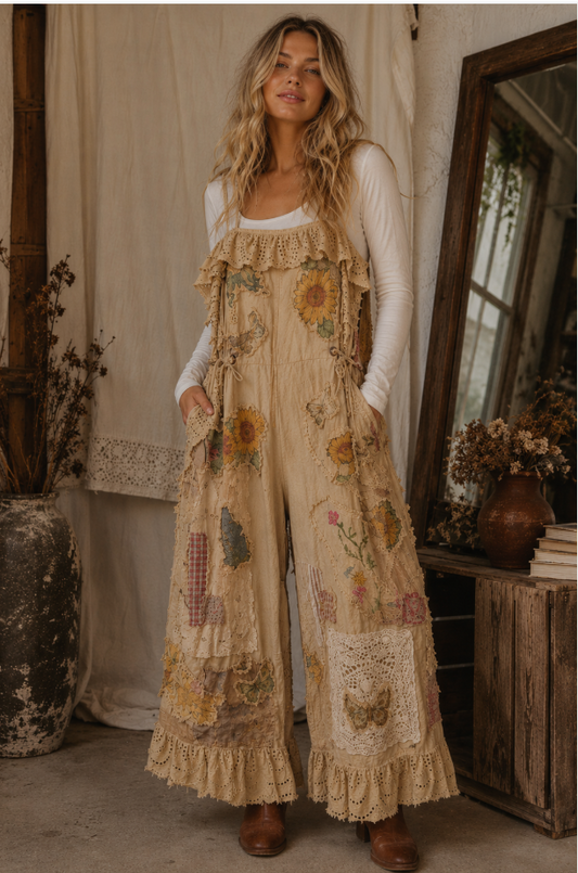 House of Jaded Gypsy Floral Meadows Overalls