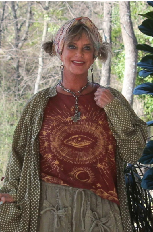Jaded Gypsy Moon Dance Tee Wine Evil Eye