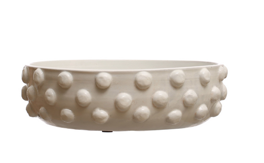 Decorative Terra-cotta Bowl w/ Raised Dots, White
