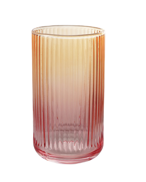 14 oz. Ribbed Drinking Glass, Amber Color & Pink Ombre