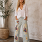 Paper Lace Floral Appliqué Light Denim Pants
