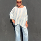 Linen Oversized Coastal Stripe Top