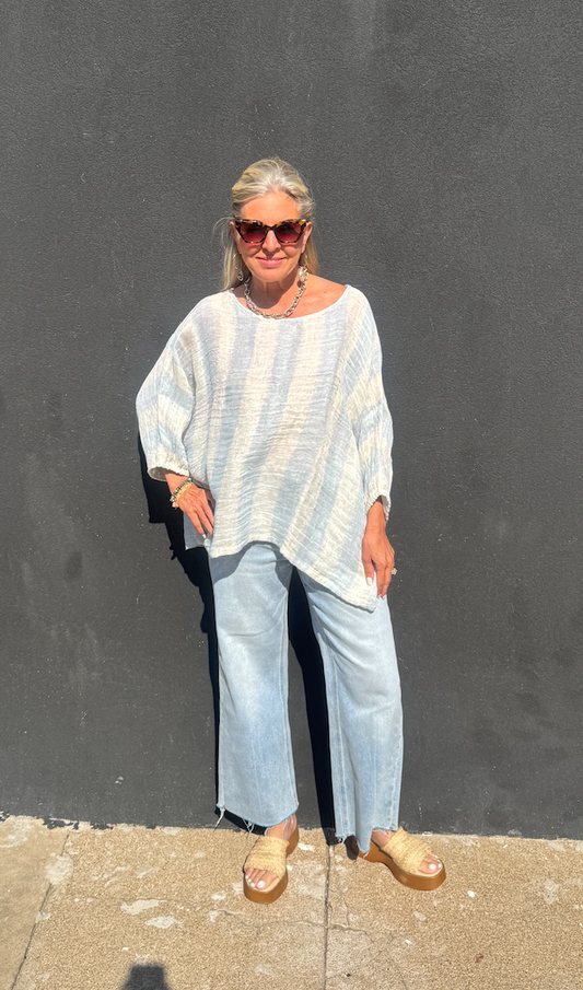 Linen Oversized Coastal Stripe Top