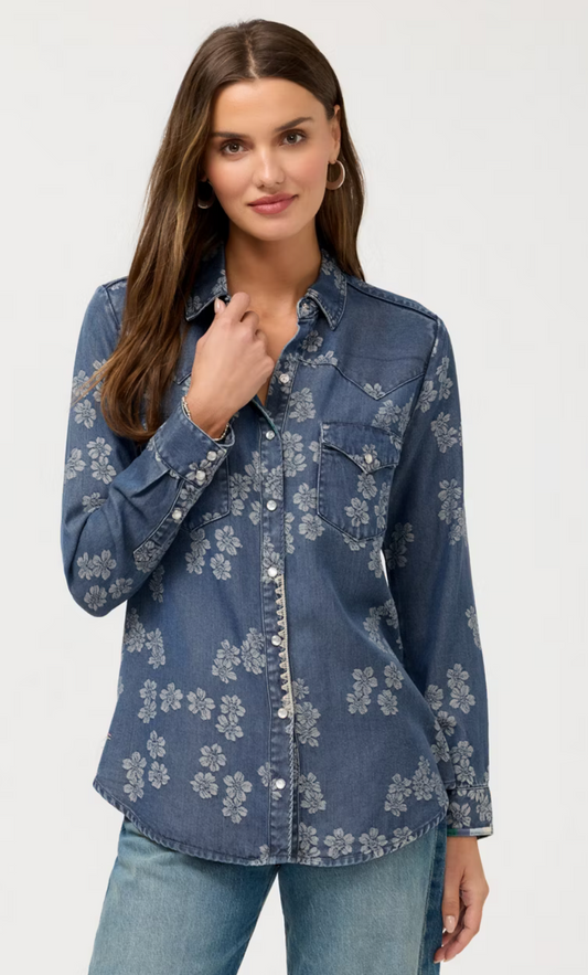Johnny Was Miranda Jacquard Denim Western Shirt