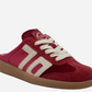 Back 70's Easter Velvet Red Backless Slip-On Sneakers | Women's Luxe Streetwear