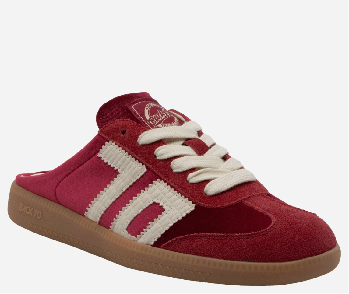 Back 70's Easter Velvet Red Backless Slip-On Sneakers | Women's Luxe Streetwear