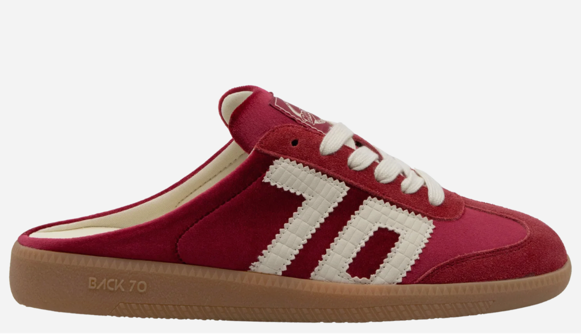 Back 70's Easter Velvet Red Backless Slip-On Sneakers | Women's Luxe Streetwear