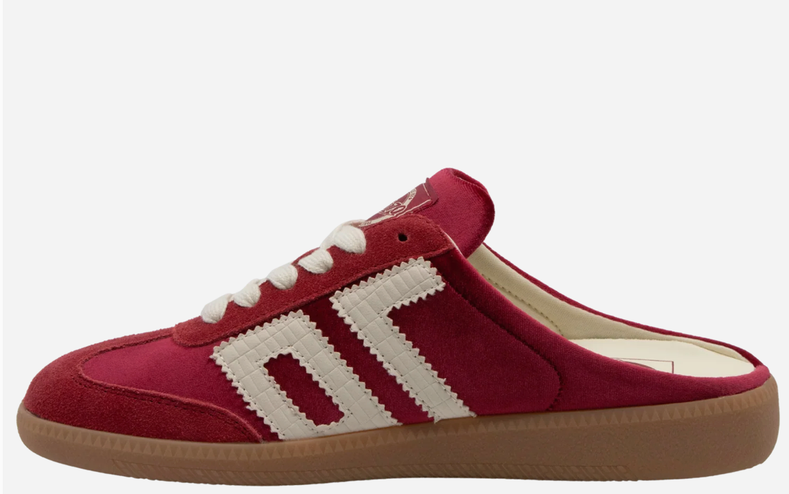 Back 70's Easter Velvet Red Backless Slip-On Sneakers | Women's Luxe Streetwear