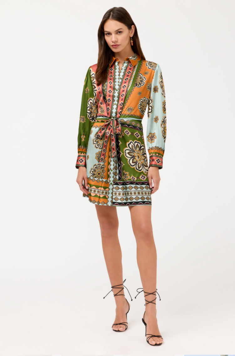 Johnny Was Maxima Tie Waist Mini Shirt Dress- Kesia