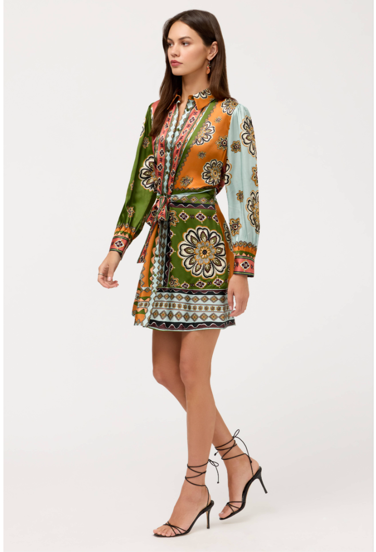Johnny Was Maxima Tie Waist Mini Shirt Dress- Kesia