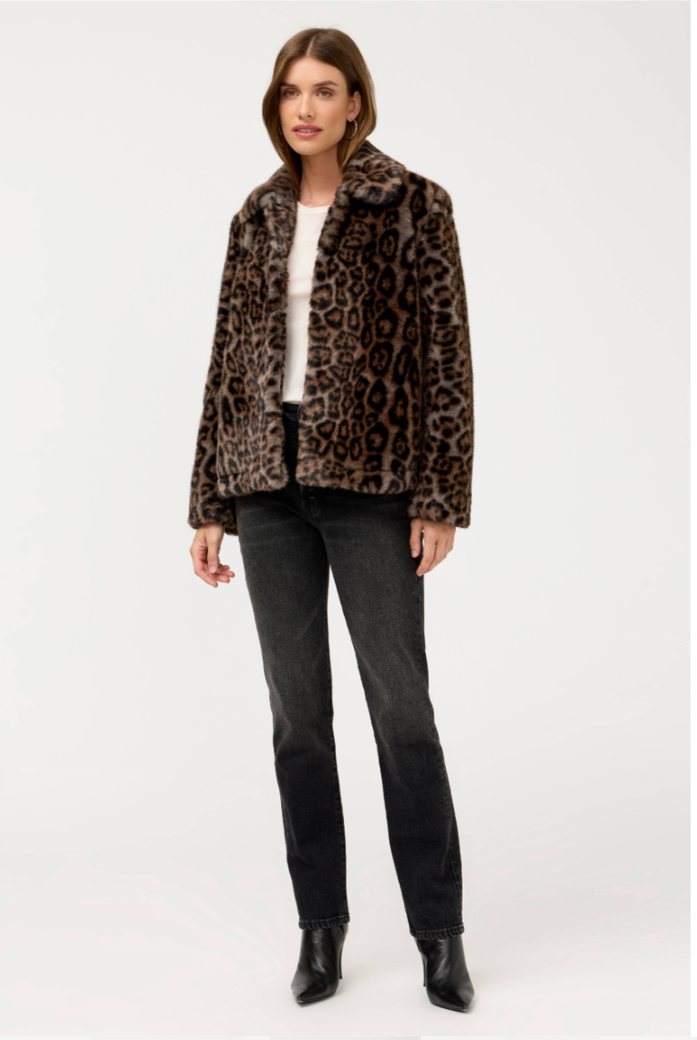 Johnny Was Faux Fur Cropped Coat - Farrah Leopard