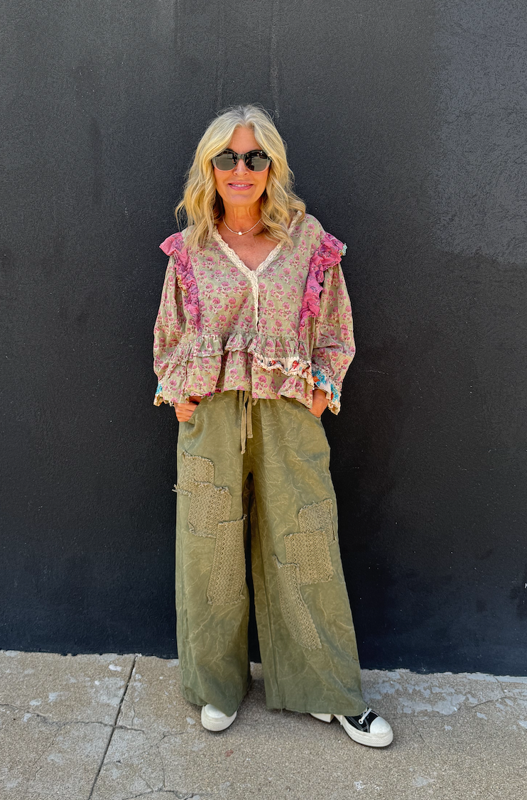 House of Jaded Gypsy Dusty Bloom Top - Olive