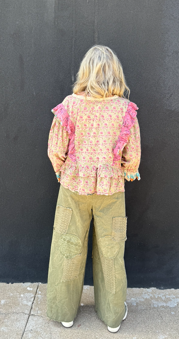 House of Jaded Gypsy Dusty Bloom Top - Olive