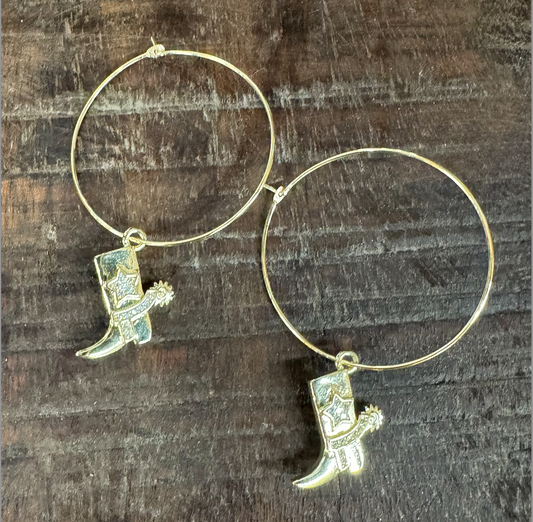 14K Gold-Plated Western Boot CZ Hoop Earrings