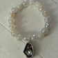 Coated Agate Bead Bracelet with Gunmetal Crystal Charm