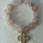 Strawberry Quartz Gemstone Bracelet with Gold-Plated CZ Cross Charm