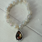 Coated White Agate Bracelet with Dark Gold Crystal Teardrop Charm