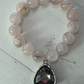 Strawberry Quartz Gemstone Bracelet with Silver-Plated Gunmetal Crystal Charm