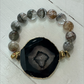 Phantom Agate Bead Statement Bracelet with Black Agate Center Stone