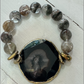 Phantom Agate Bead Statement Bracelet with Black Agate Center Stone