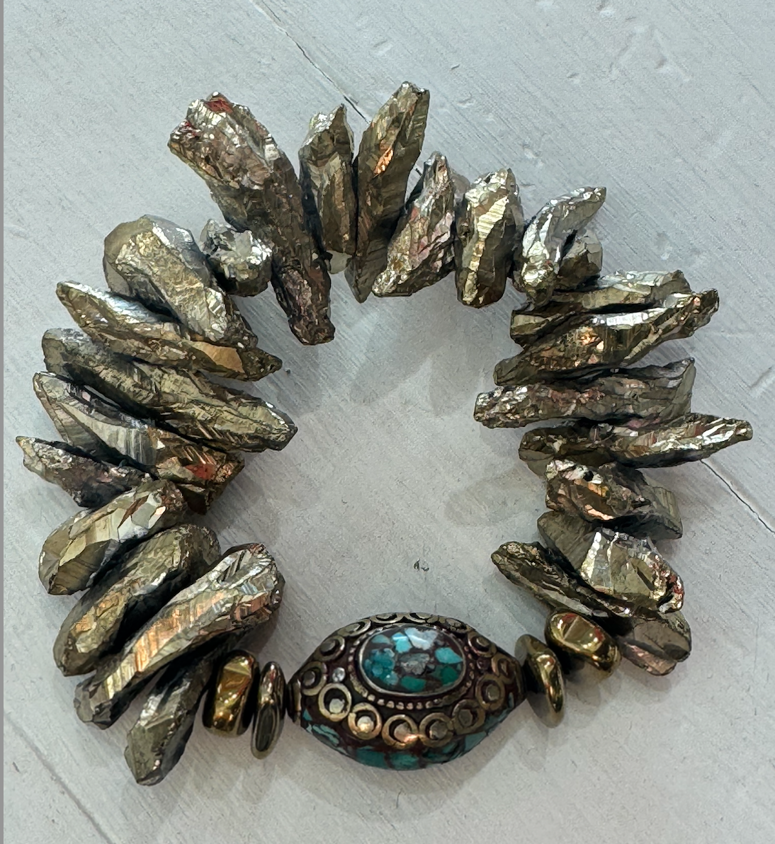 Tibetan Turquoise Mosaic & Gold Quartz Bracelet