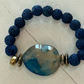 Blue Agate, Lava Rock & Gold Hematite Bracelet